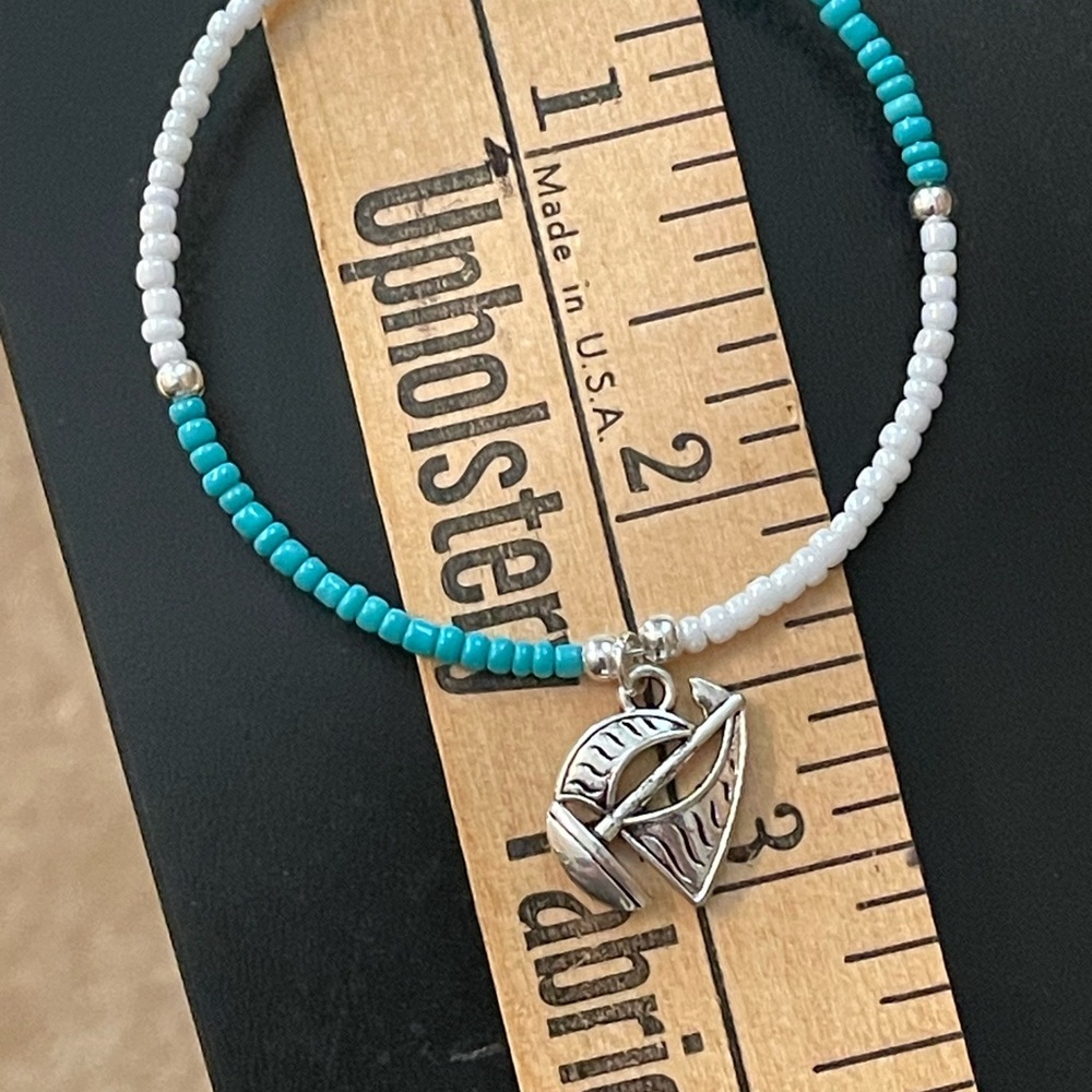 Silver and Turquoise Beaded Earrings - Picture 3 of 5